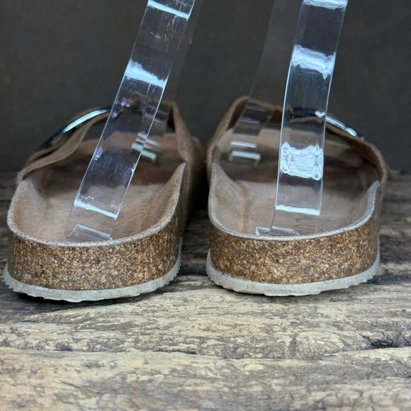Yokono Brown Suede Leather Slide Sandals Women’s 6.5 Made in Spain Buckle - Picture 5 of 13